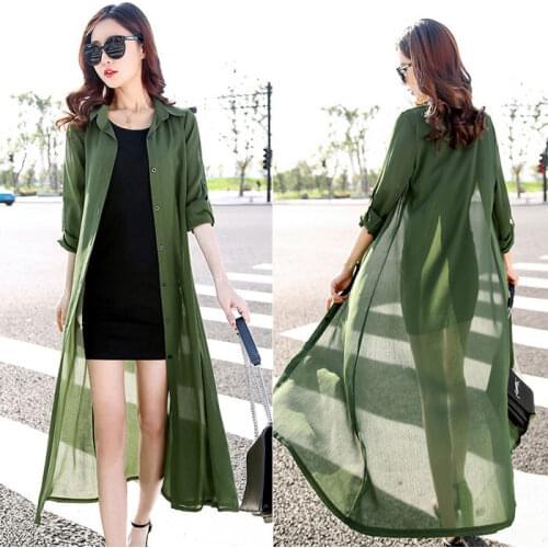 TingYiLi M-3XL Summer Long Cardigans Women Sunscreen Clothing Fashion Long Sleeve Blouse Shirts Black Green Red Kimono Cardigan