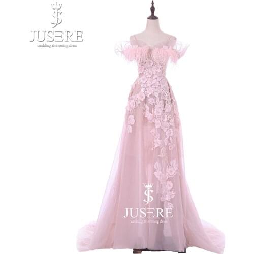 Straps Side Sleeves Semi A line Appliques Flowers Feathers Pink Girl Fairy Cocktail Formal Women Elegant Prom Dress Gown 2018