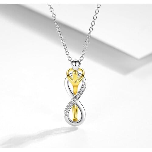 BELAWANG Wholesale 925 Sterling Silver Necklace Romantic Infinity Key of Heart Pendant Necklace for Women Link Chain Jewelry