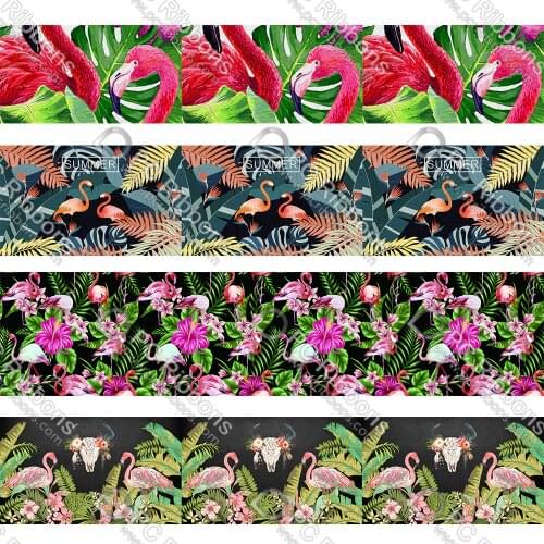 16-75MM Cartoon Flamingo Printed Grosgrain&Sati&16MM Foe DIY Handmade Materials Christmas Wedding Gift Wrap Tape 50yards