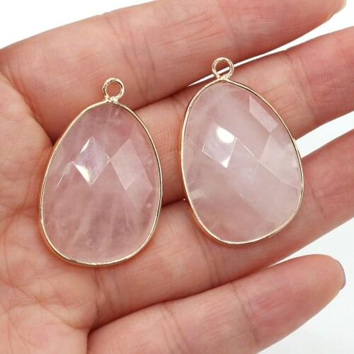 2Pcs Natural Stone Rose Quartz Faceted Drop Shape Pendant for Jewelry Making DIY Necklace Earrings Accessories Ms Gift 23x34mm