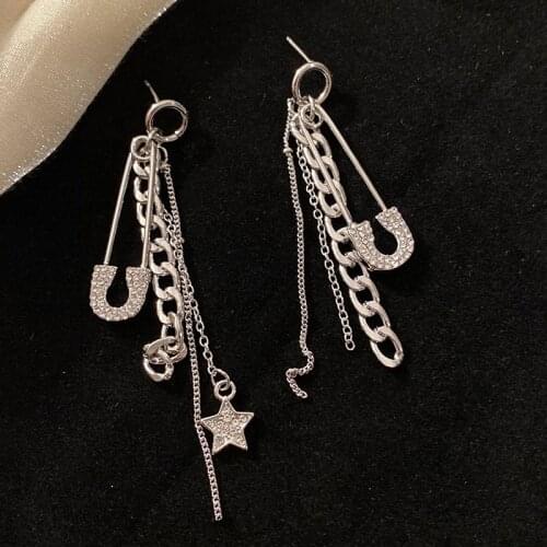 2021 Wholesale Punk Rock Pin Bead Chain Star Earring Unisex Long Pendant Earrings Cool Girl Womans Men Party Jewelry 1PC