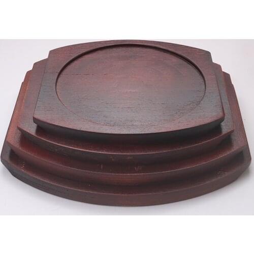 Round square pine board insulation wood pad thickened wooden board barbecue BBQ plate stone pot iron grill dish tray 3pcs