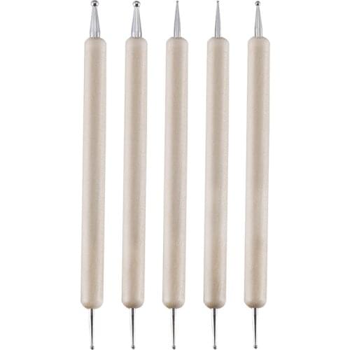 5PCS Wooden Dotting Pen Rhinestones Picker Nail Art Pen Embossing Pen Leathercraft Tool Sets Art Knitting Punching Tool