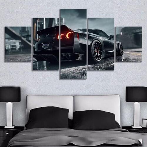 No Framed Canvas 5 Pcs Black Racing Sports Car Modern Wall Art HD Posters Home Decor Pictures Living Room Decoration Paintings