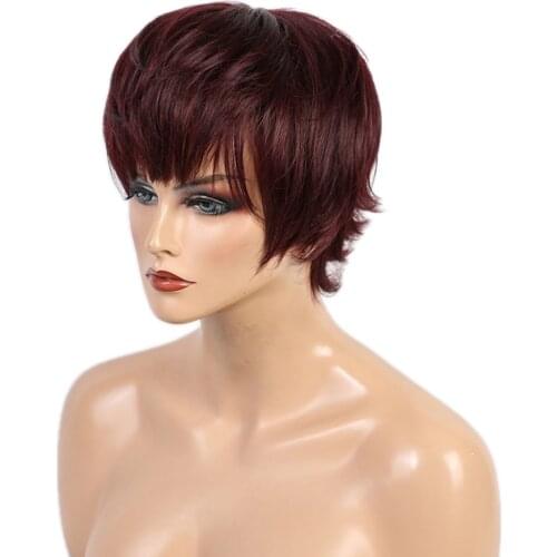 8'' Short Straight Layered Wigs Human Hair Natural Daily Hair Wig w/ Wig Cap