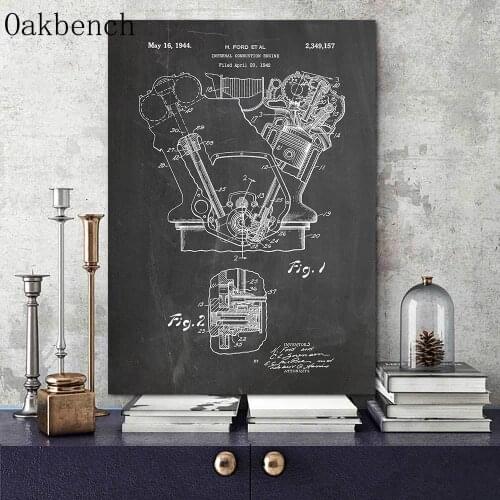 Abstract Canvas Painting Car Parts Blueprint Poster Car Engine Print Motor Patent Wall Art Posters Vintage Home Wall Decoration