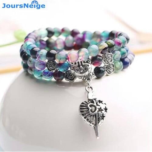 Wholesale Colorful Dragon Crystal Bracelets Beads with Tibetan Silver Heart Pendant Lucky for Women Crystal Bracelet Jewelry