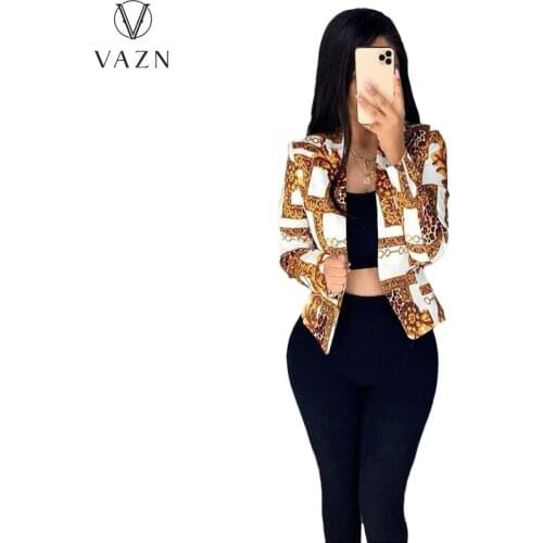 VAZN 2021 INS High-end Open Stitch Sexy Office Lady Vintage Short Coat Full Sleeve Sexy Women Slim Short Denim Coats