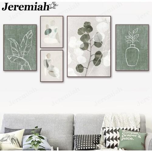 Nordic Plant Canvas Painting Abstract Lines Green Girl Poster Wall Art Picture Print Modern Room Corridor Home Decor Gifts