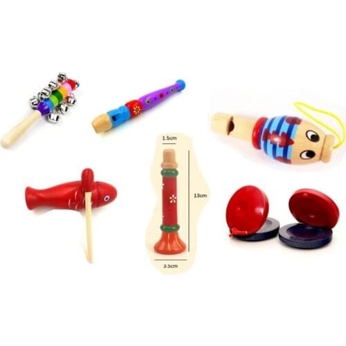 Free ship 6pcs/set toddler wooden musical instrument toy set for kids noise maker percussion music education