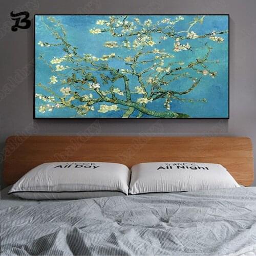 Cherry Blossom Canvas Painting Blue Tree Large Oil Painting Canvas Poster Print Wall Art Picture for Living Room Home Decoration