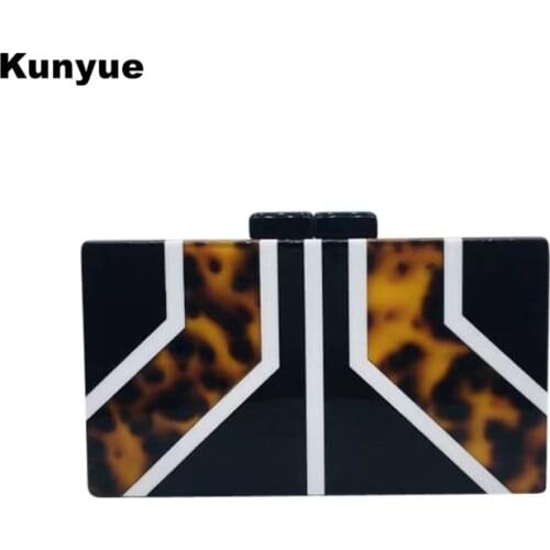 Stylish Wallets Women Retro Lepoard Acrylic Evening Bag Luxury Geometric Patchwork Clutch Purse Vintage Party Prom Mini Handbags