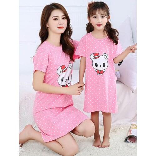 Summer New Parent-child Pajamas Mother and Daughter Cotton Short-sleeved Nightdress Family Matching Clothes Dress for Girls