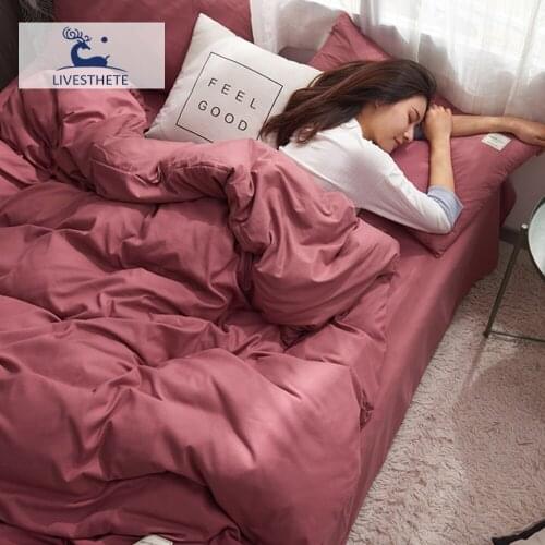 Liv-Esthete Bean Red Double Bedding Set Duvet Cover Flat Sheet Family Size Fitted Sheet Corners Elastic Band Bedclothes