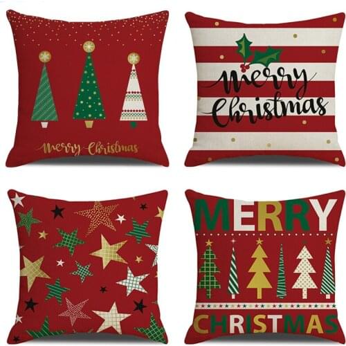 Linen Christmas Pillowcase Christmas Trees Pattern Printed Throw Pillow Cover Home Decor Sofa Couch Cushions Cover 45x45cm