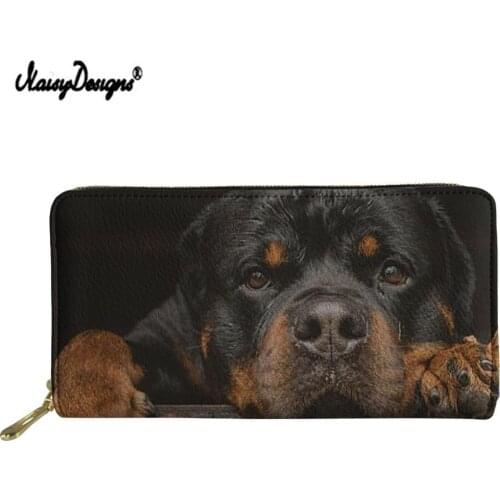 Ladies PU Leather Wallet Long Zip Purse Women Coin Wallets Clutch Card Holder Rottweiler Dog Print Black Customized Portefeuille