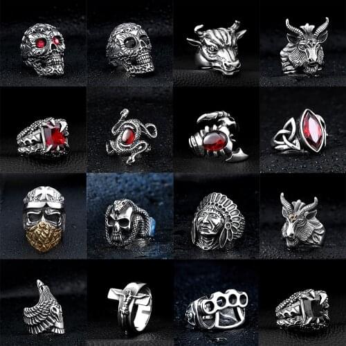 Punk Mens Ring 316 Stainless Steel Man Gothic Skull Skeleton Animals Red Rings CZ Stones Jewelry Hip Hop Black Cool For Boys