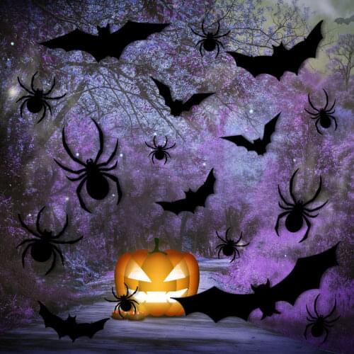 Halloween Decoration Sticker 3D Bat Spider DIY Black PVC Removable Sticker Bar Room Scary Horror Props Halloween Party Wall Deco