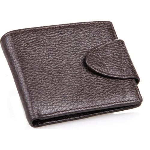 New Mens Retro Short Wallet Buckle Wallet Short Leather Wallet Cowhide Wallet Card Holder Photo Holder