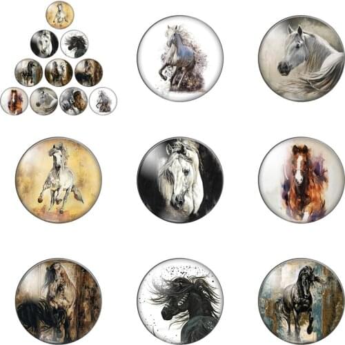 New Watercolor Horse Patterns 10mm 12mm 14mm 18mm 20mm 25mm 30mm Photo Round Glass Cabochon Demo Flatback Jewelry Diy Making