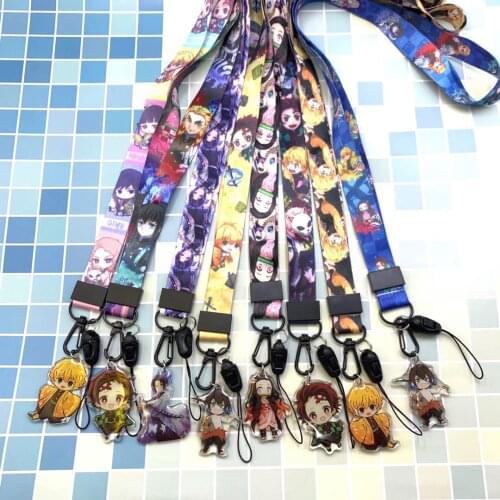 Wholesales 20 Pieces/lot Anime Demon Slayer Mobile Phone Strap with Pendant Cartoon Key Chains Neck Lanyard ID Card Holder