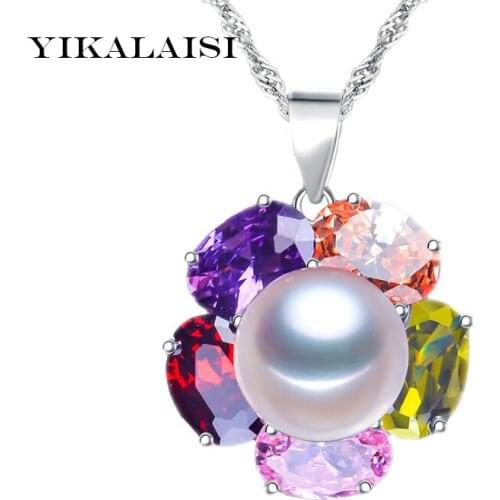 YIKALAISI 2017 Pearl Necklace Pearl Jewelry 925 Sterling Silver Jewelry Natural Freshwater Pearl Flower Choker Necklace Pendant