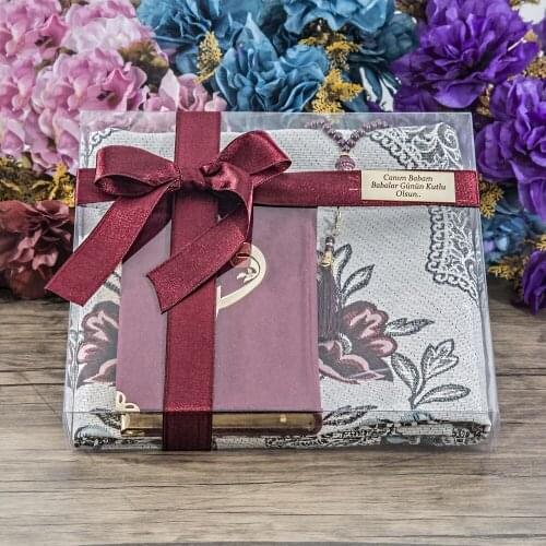 Personalized Gift, Velvet Covered Quran, Prayer Rug, Pearl Rosary, Kraft Bag Set &Shipping Free FREE SHİPPİNG