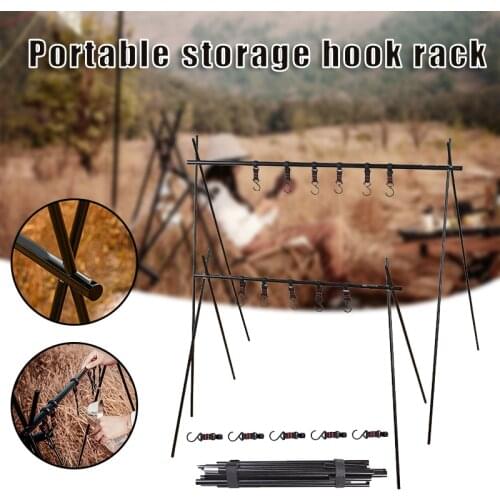 Camping Cookware Hanging Rack with Hooks Foldable Portable Tripod Storage Stand Multifunction Outdoor Hanging Organizer &T8