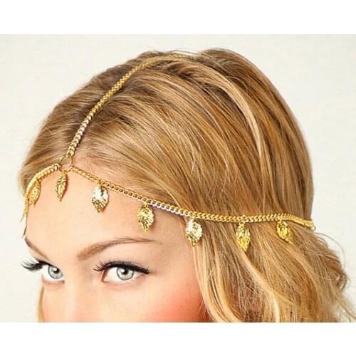 Romantic Crown Indian Style Hair jewelry accessories Head Chain Bohemia Leaves Forehead fringed headband for women
