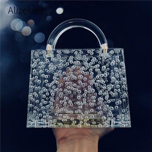 Transparent Bubble Acrylic Evening Bag Women 2020 New Top Handle Clear Clutch Purse Female Acrylic Chain Crystal Handbag Quality