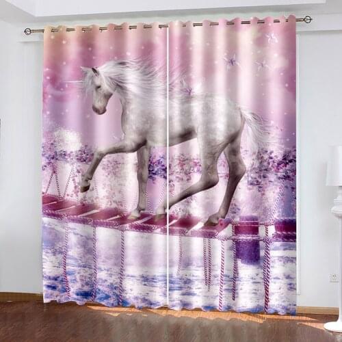 Luxury Blackout 3D Window Curtains For Living Room Bedroom Customized size white horse curtains Drapes Cortinas