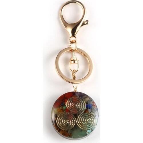 Lucky Amulet 7 Chakras Pendant Orgone Key Rings Natural Stone Orgonite Energy Astrology Divination Healing Keychain Jewelry