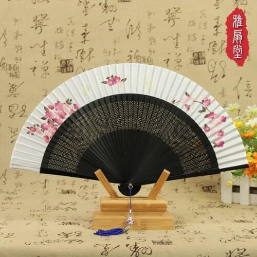 Silk Japanese fan small and wind girl fan Japanese folding fan folding fan bamboo fan silk hand fan Silk fanpurely handmade