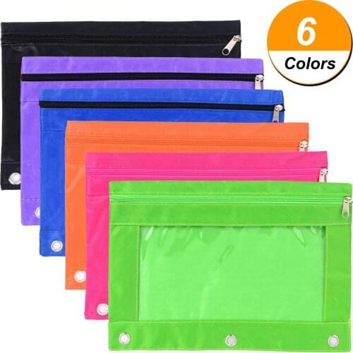 Ring Binder Pouch Pencil with Holes 3-Ring Pouches with Clear Window (6 Colors) Zipper Bag