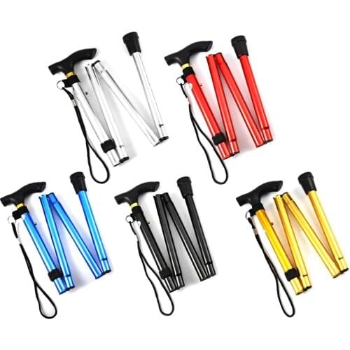 T-handle walking stick telescopic baton Hiking trekking poles Aluminum Alloy Metal Folding Cane crutches Non Slip Rubber canes