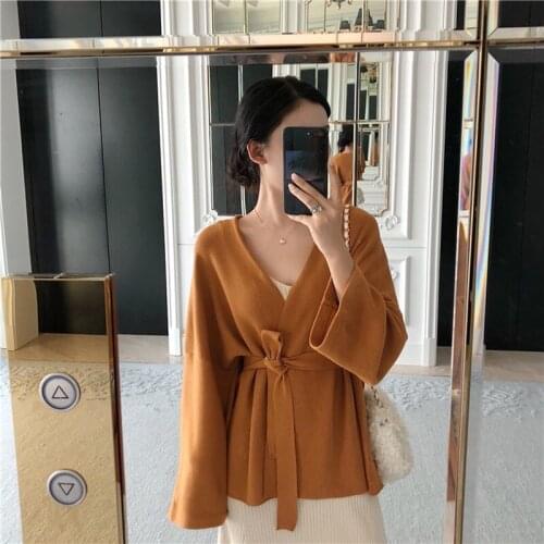Vintage Classic Cardigan Lace Up Knitted Cardigan Sweater Women 2019 Autumn Clothing Sweater Pocket Thick Long Cardigan DD2444