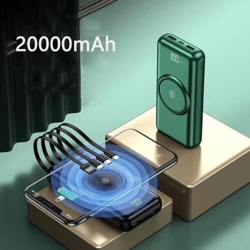 Qi Wireless Charger 20000mAh Power Bank Built in Cable Portable Charger Powerbank Phone Battery For iPhone 12 Samsung S20 Xiaomi