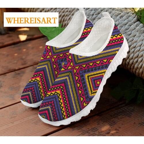 INSTANTARTS African Vibes Geometric Pattern Women Slip-on Flat Shoes Casual Mesh Sneaker Lightweight Loafers· Zapatos Hot Sale