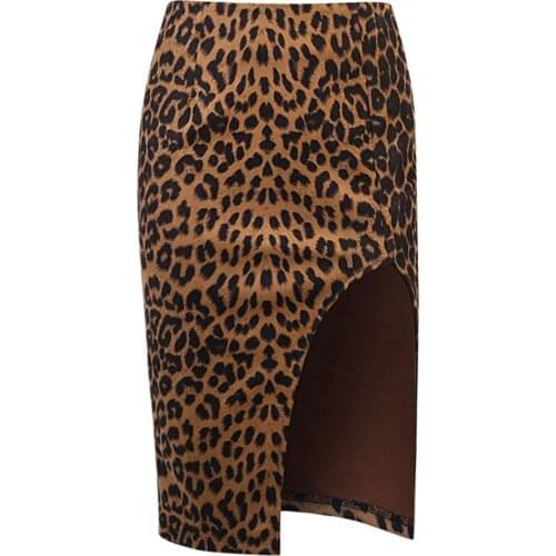 Womens Vintage Leopard Printed Hip Skirts Sexy Slim High Waist Side Split Stylish Mid-Calf Bodycon Skirts Clubwear Street Style