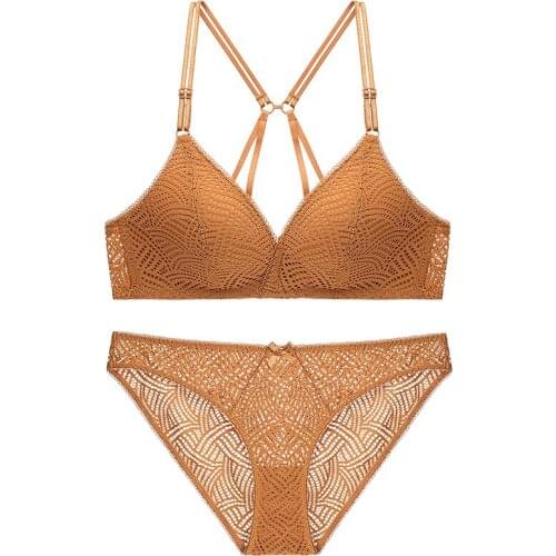 Womens Wire free Bra Set Breathable Brallette Sexy Lingerie Black Cross Straps Set Bra and Panty Sets Triangle Cup Underwear