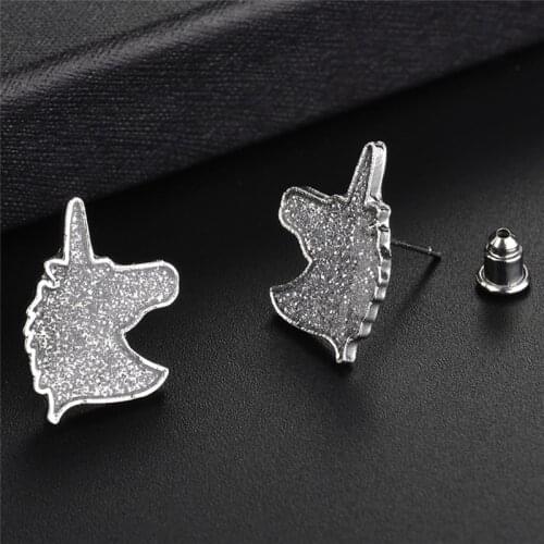 1 Pair Cartoons Animal Unicorn Ear Stud Earrings Brincos Women Glitter Horse Earrings Lady Jewelry
