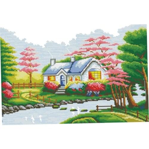11CT Picture Embroidery Cross Stitch Kits Pretty Flowers and River 54 x 39 cm