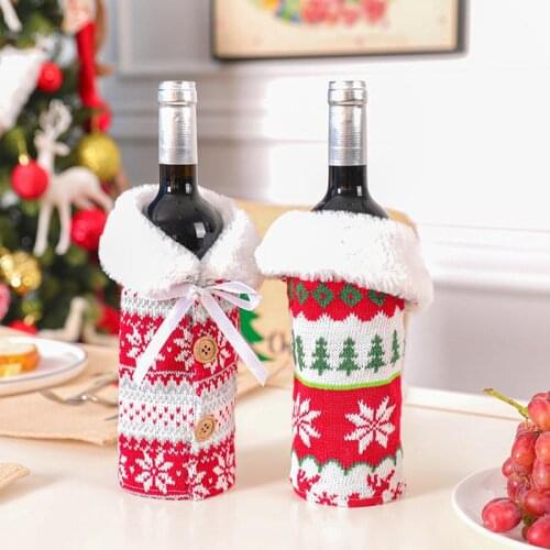 2PCS Christmas Bottle Cover Plush Lovely Wine Bottle Cover Wine Bottle Clothes Xmas Wine Bottle Cover Decoration