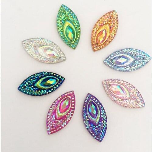 200PCS 11*22mm AB Resin Horse eye Flatback peacock eye Rhinestone Wedding decoration 2 Hole D34*10