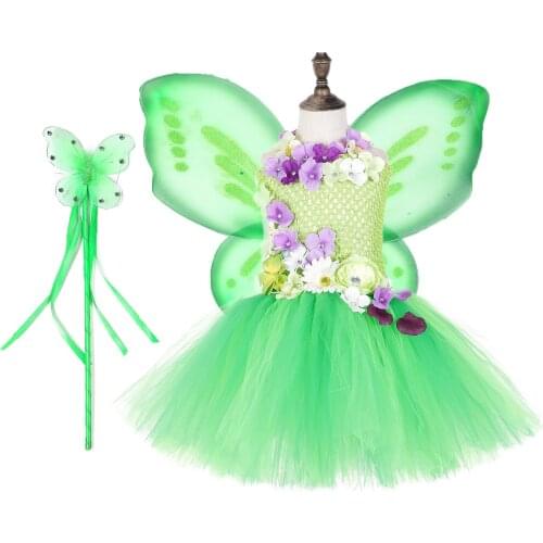 2019 Flower Princess Butterfly Wing Party Dress Halloween Party Mesh Girls Tutu Dress Elegant Costume Wedding Dresses For Girls
