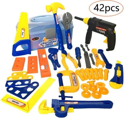 42P Simulation Repair Tool Toy Kids Tool Set Electric drill Screwdriver Pretend Role Play Engineering Construction Accessories