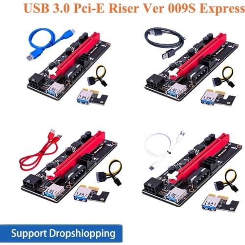 1-5Set PCI-E pcie Riser 009S Express 1X 4x 8x 16x Extender USB 3.0 Riser GPU Dual 6Pin Adapter Card SATA 15pin,withBTC Miner