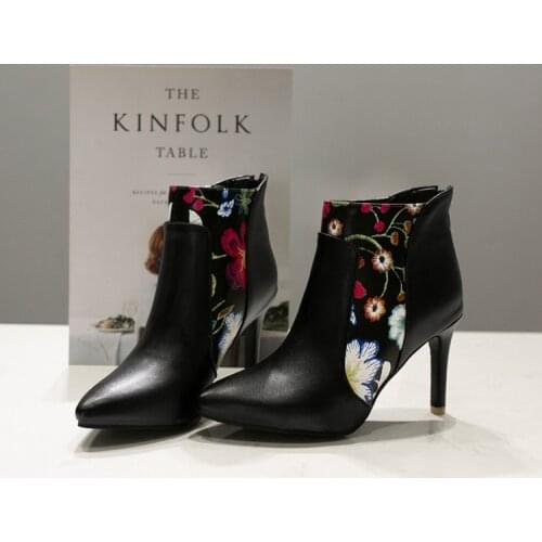 Big Size 9 10 17 boots women shoes ankle boots for women ladies boots Thin with pointed embossed leather