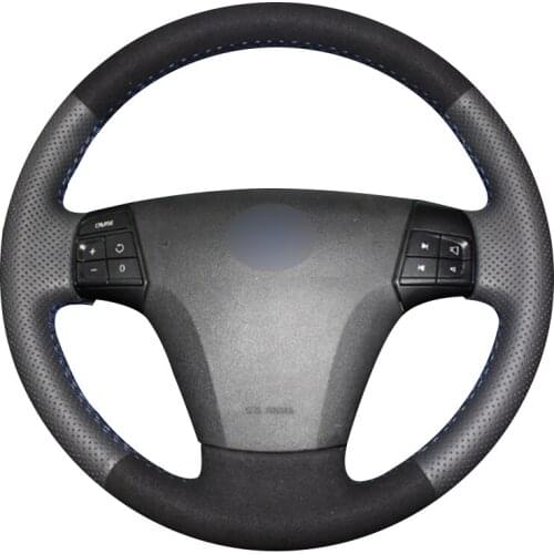 Black Suede Dark Gray Natural Leather Car Steering Wheel Cover for Volvo S40 2006-2012 V50 2005-2011